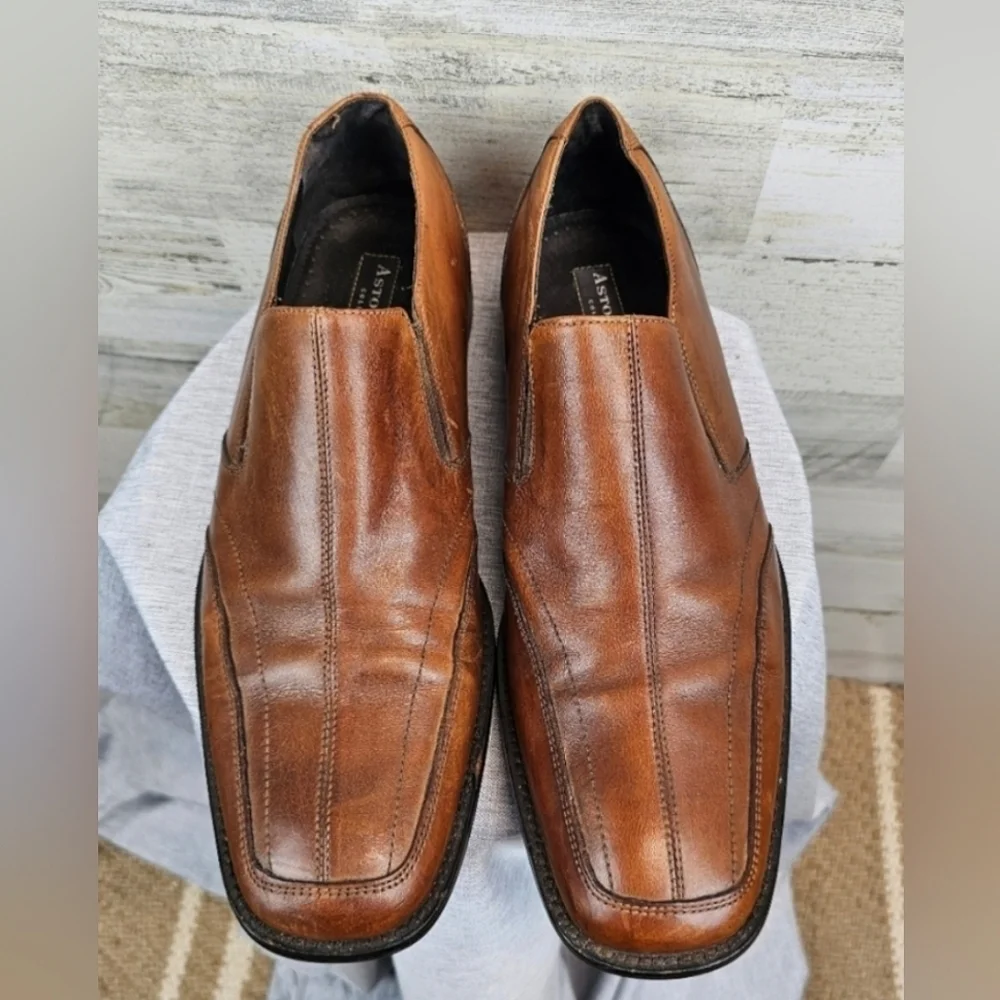 Aston Grey Collection Monterey Leather Loafers Mens Size 9 Cognac Slip On Dressy
